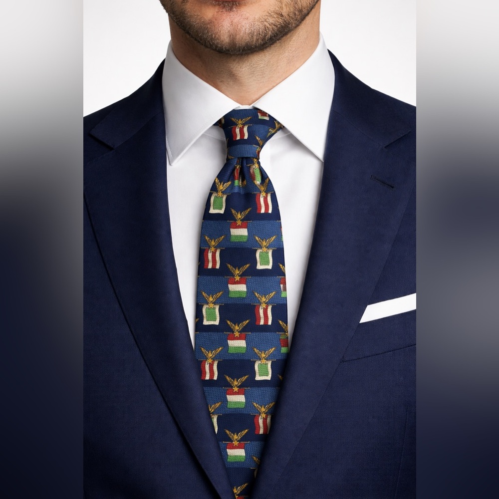 Tommy Hilfiger Men’s Tie Eagle Flag Novelty Blue Red Green Gold Necktie